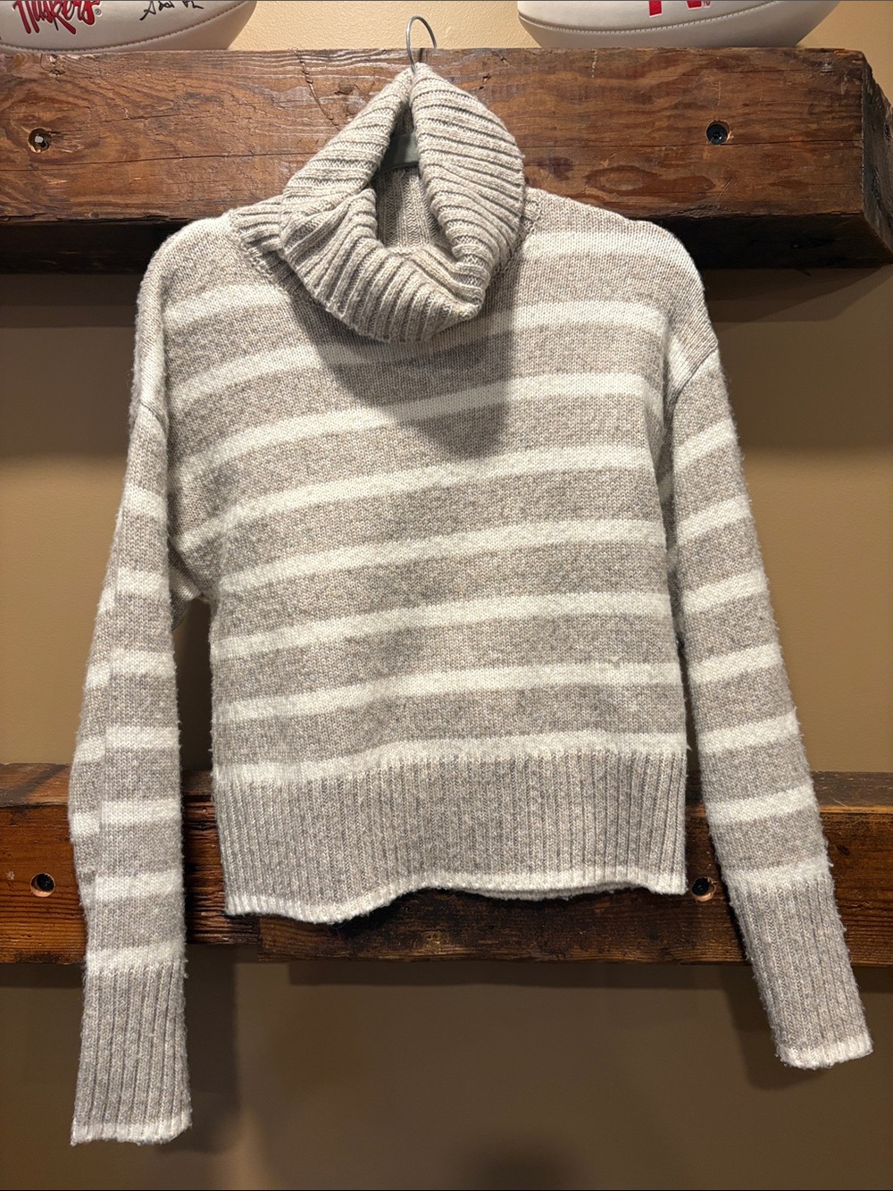 Z Supply Striped Cowl Neck Sweater in Cream and Light Gray